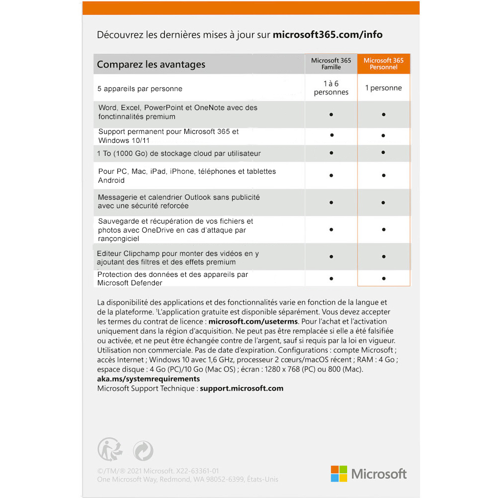 Licence Microsoft M365 Personnel Français 1 An