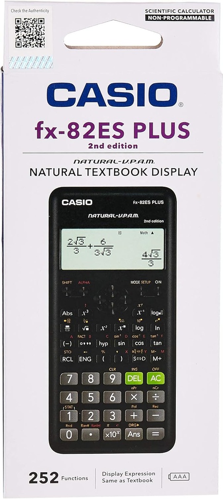 Calculatrice Scientifique Casio FX-82 ES Plus 2nd Edition,252 Fonctions