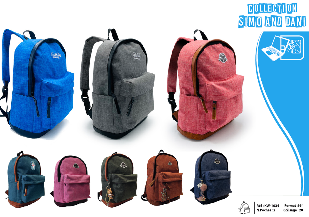 [MB23-1] Sac à Dos 18" 4Poches Tissu UNISTYLE